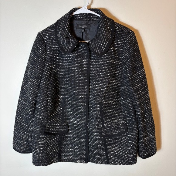 Talbots Woman Black Tweed Blazer Jacket Career Office Size 14W - Picture 1 of 7